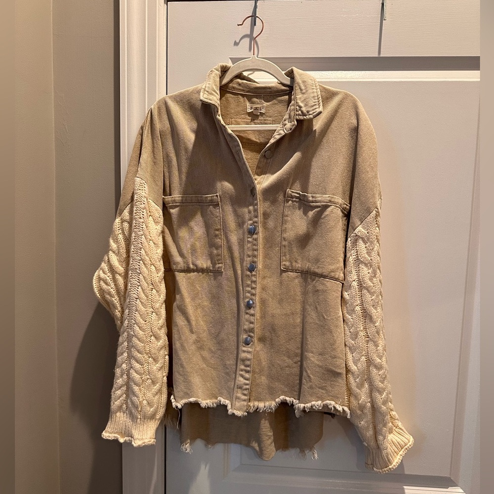 POL Tan and Cream Jacket with Knit Sleeves